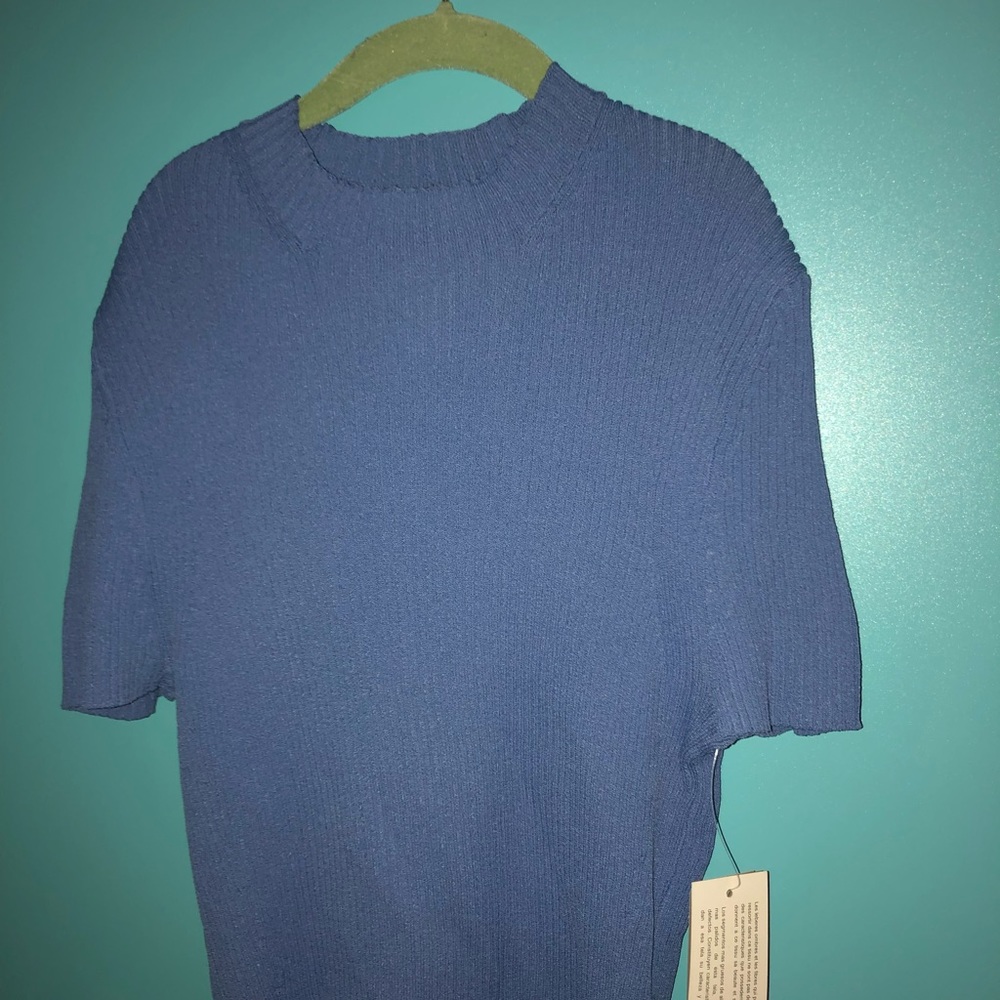Blue Vintage Mock Neck Top